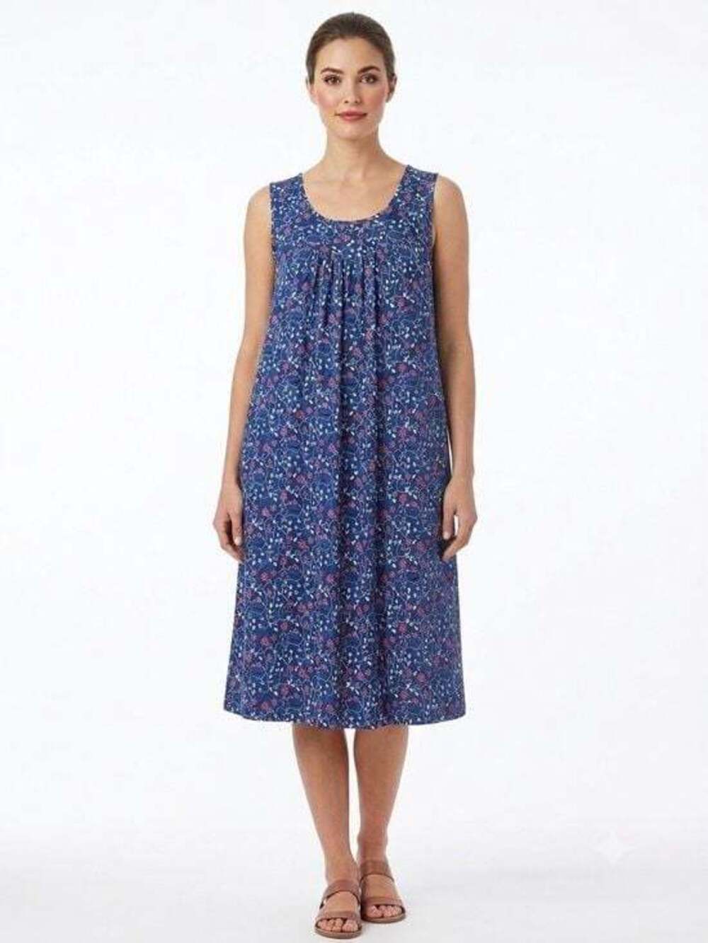 Blue Floral Scoop Neck Sleeveless Mini Dress XL